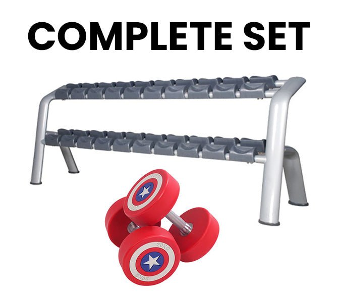 3 Dumbbell Racks + Complete Captain America Dumbbells set - YOURGYMLABEL